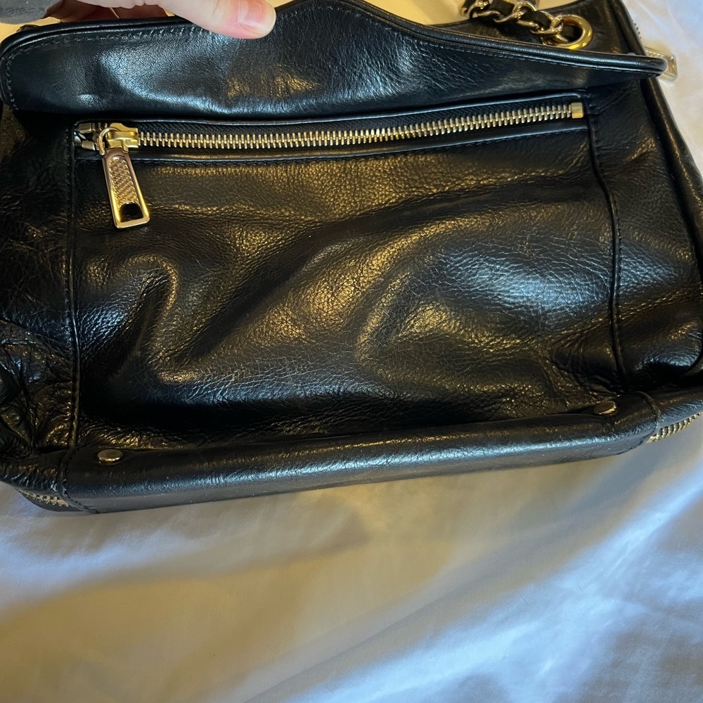 Rebecca Minkoff Black Leather Swing Shoulder Bag with Gold Straps - Picture 3 of 9